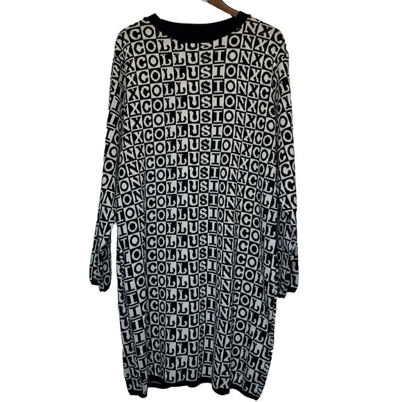 ASOS Collusion X Sweater Dress US Size 20 Knit Checkerboard Jacquard UK 24 Black - Picture 1 of 8